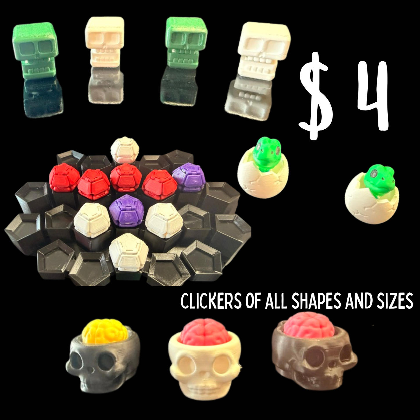 3D Printed Clickers — Fidget Toys of All Shapes & Sizes